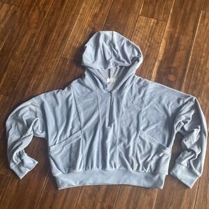 Altar'd state Women's 2XL Velour Hoodie 3/4 Zip Pockets Cropped Blue Y2K Soft